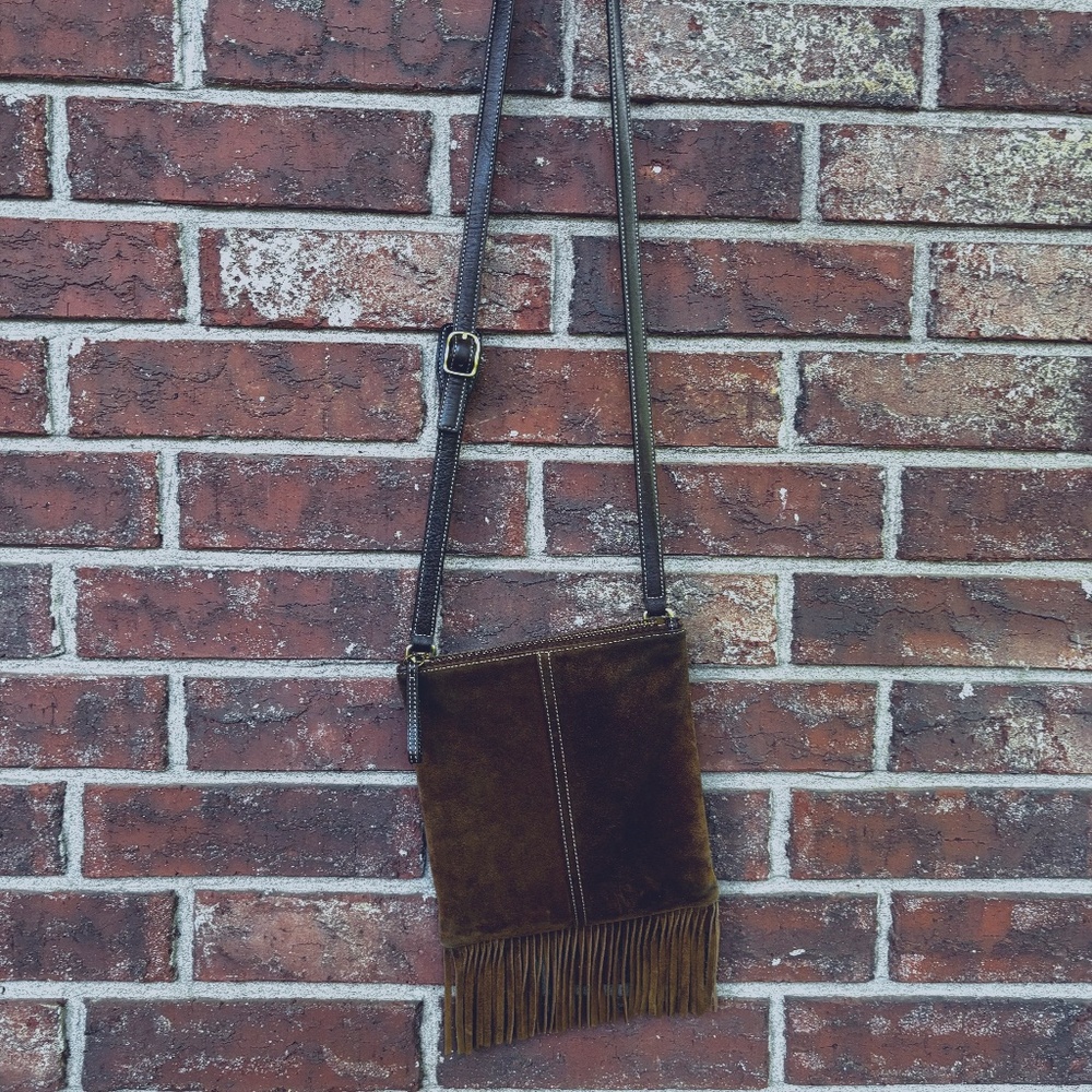 Coach leather fringed purse